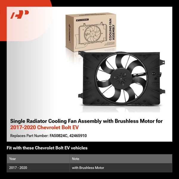 Single Radiator Cooling Fan Assembly with Brushless Motor for 2017-2020 Chevrolet Bolt EV