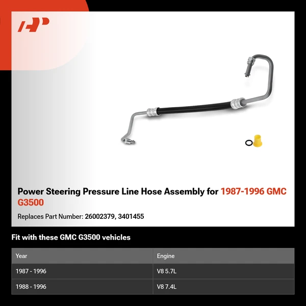 Power Steering Pressure Line Hose Assembly for 1987-1996 GMC G3500