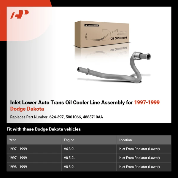 Inlet Lower Auto Trans Oil Cooler Line Assembly for 1997-1999 Dodge Dakota