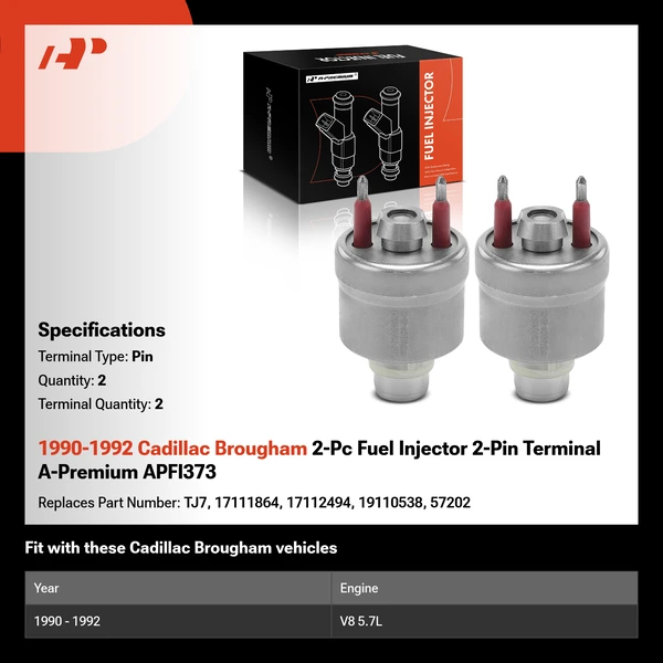 1990-1992 Cadillac Brougham 2-Pc Fuel Injector 2-Pin Terminal A-Premium APFI373