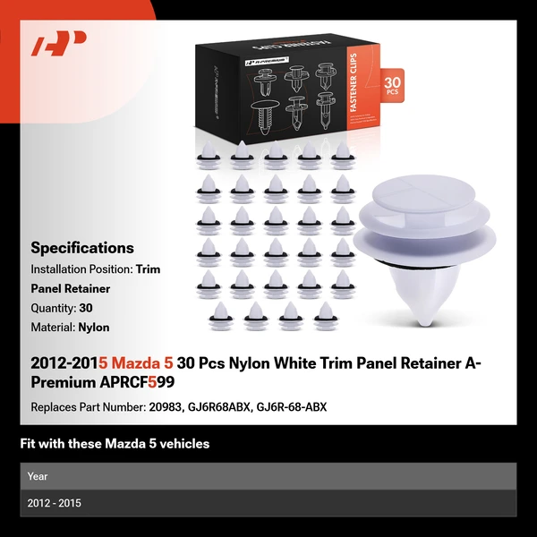 2012-2015 Mazda 5 30 Pcs Nylon White Trim Panel Retainer A-Premium APRCF599
