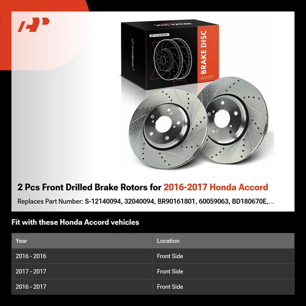 2 Pcs Front Drilled Brake Rotors for 2016-2017 Honda Accord