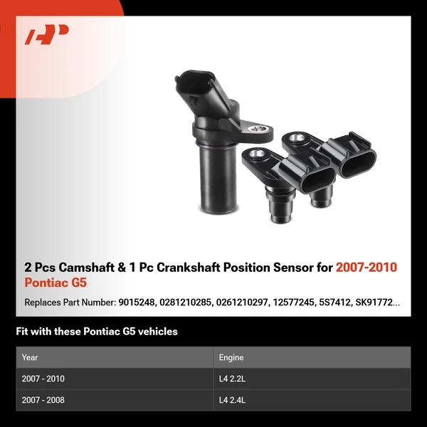 2 Pcs Camshaft & 1 Pc Crankshaft Position Sensor for 2007-2010 Pontiac G5