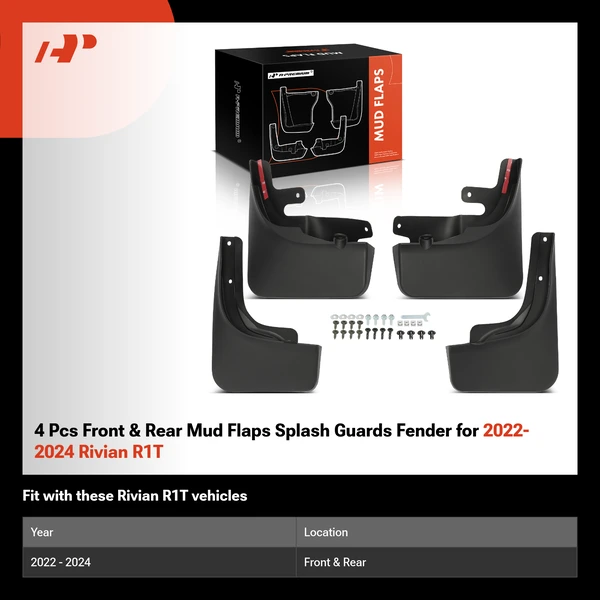 4 Pcs Front & Rear Mud Flaps Splash Guards Fender for 2022-2024 Rivian R1T