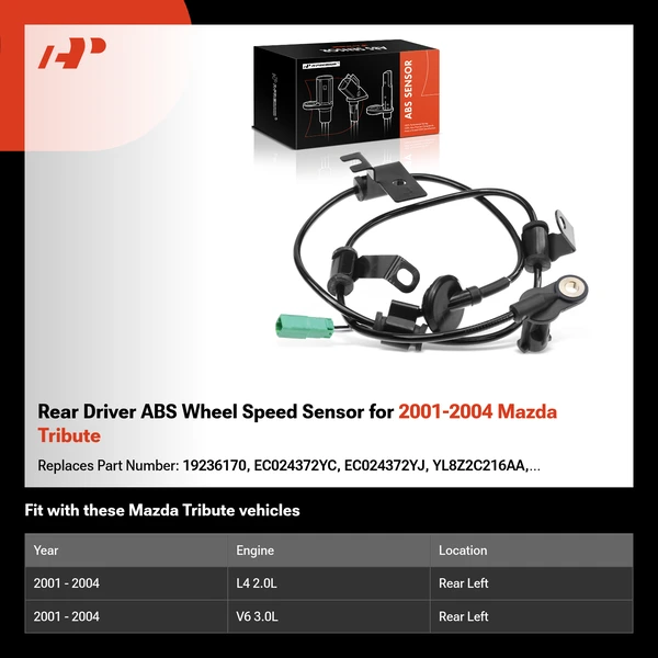 Rear Driver ABS Wheel Speed Sensor for 2001-2004 Mazda Tribute