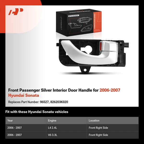 Front Passenger Silver Interior Door Handle for 2006-2007 Hyundai Sonata
