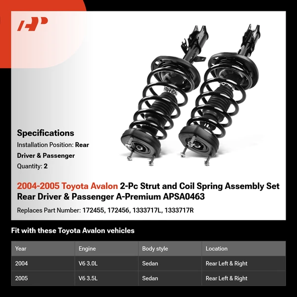 2004-2005 Toyota Avalon 2-Pc Strut and Coil Spring Assembly Set Rear Driver & Passenger A-Premium APSA0463
