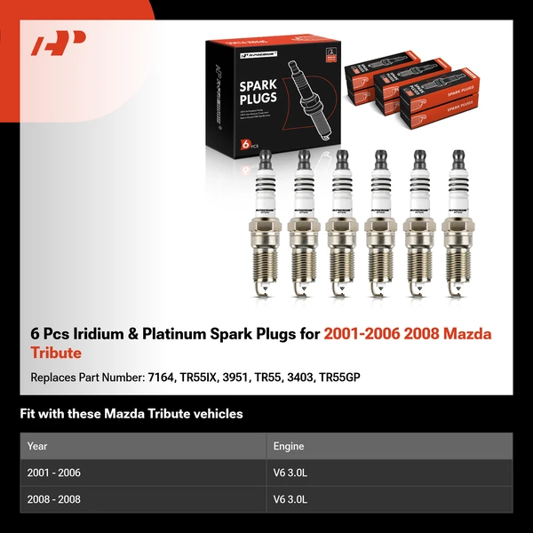 6 Pcs Iridium & Platinum Spark Plugs for 2001-2006 2008 Mazda Tribute