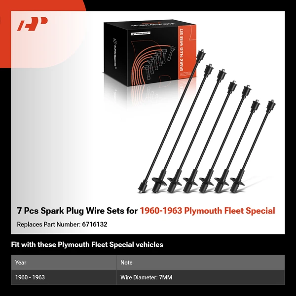 7 Pcs Spark Plug Wire Sets for 1960-1963 Plymouth Fleet Special