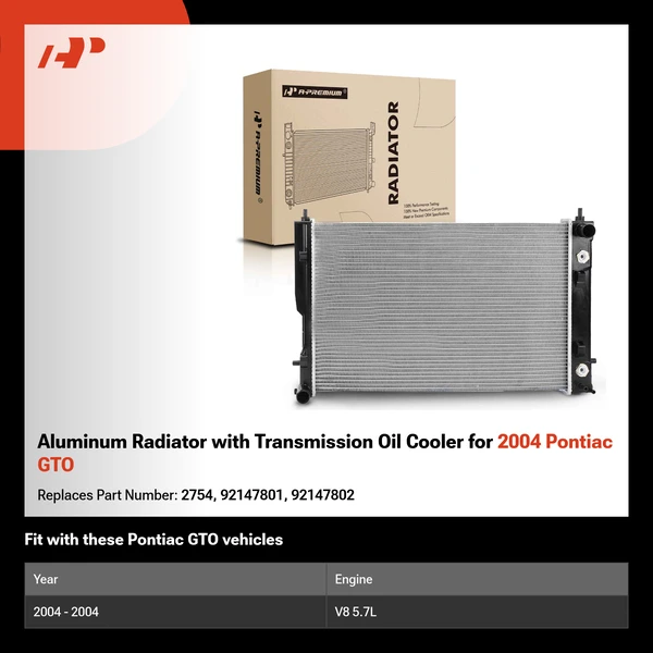 Aluminum Radiator with Transmission Oil Cooler for 2004 Pontiac GTO