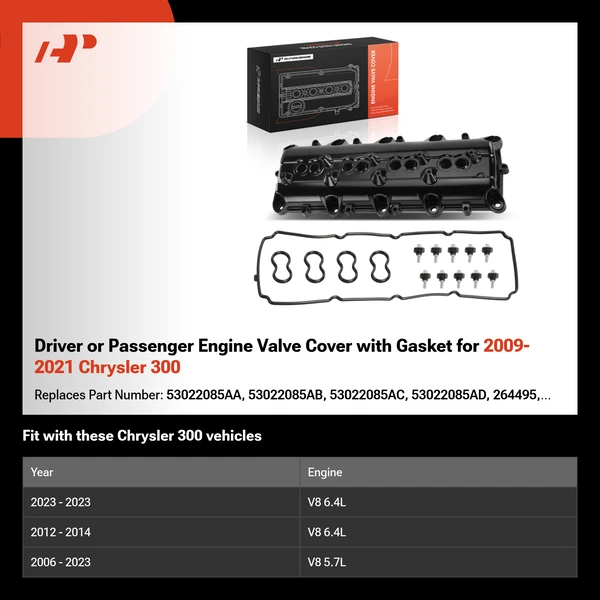 Driver or Passenger Engine Valve Cover with Gasket for 2009-2021 Chrysler 300