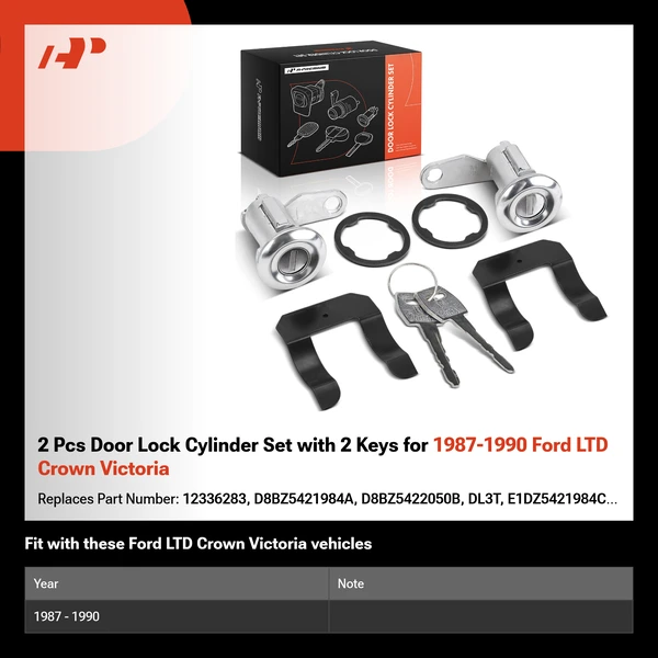 2 Pcs Door Lock Cylinder Set with 2 Keys for 1987-1990 Ford LTD Crown Victoria