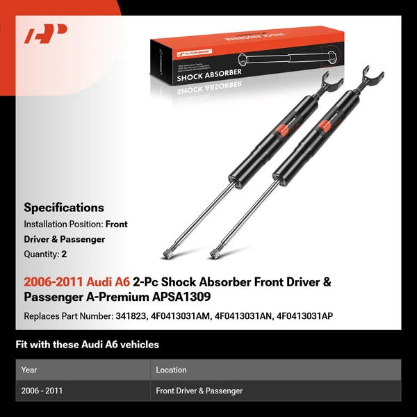 2006-2011 Audi A6 2-Pc Shock Absorber Front Driver & Passenger A-Premium APSA1309