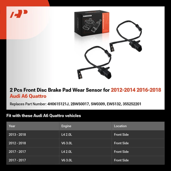 2 Pcs Front Disc Brake Pad Wear Sensor for 2012-2014 2016-2018 Audi A6 Quattro