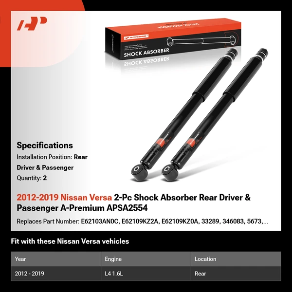 2012-2019 Nissan Versa 2-Pc Shock Absorber Rear Driver & Passenger A-Premium APSA2554