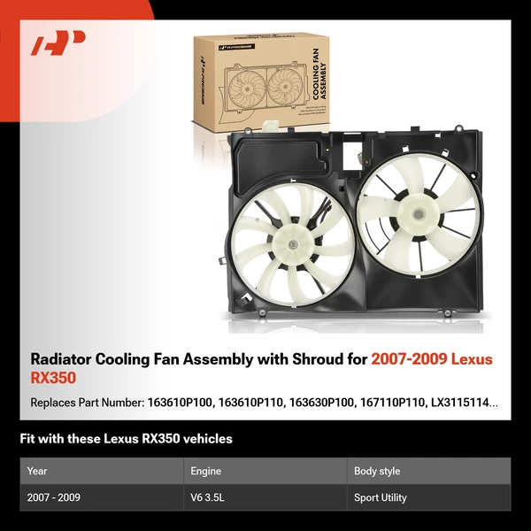 Radiator Cooling Fan Assembly with Shroud for 2007-2009 Lexus RX350
