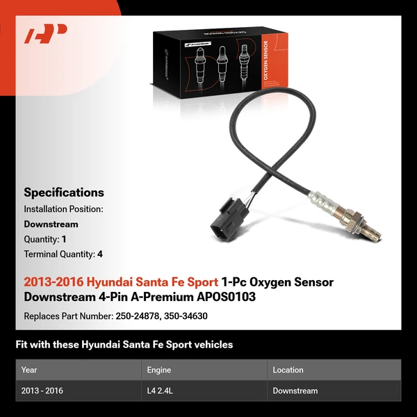 2013-2016 Hyundai Santa Fe Sport 1-Pc Oxygen Sensor Downstream 4-Pin A-Premium APOS0103