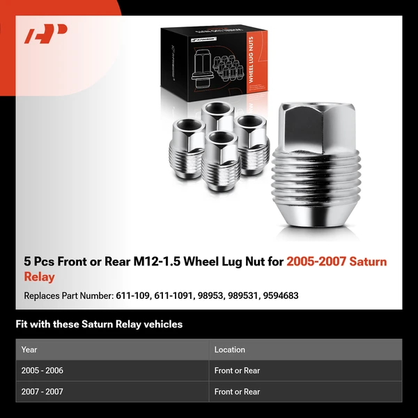 5 Pcs Front or Rear M12-1.5 Wheel Lug Nut for 2005-2007 Saturn Relay