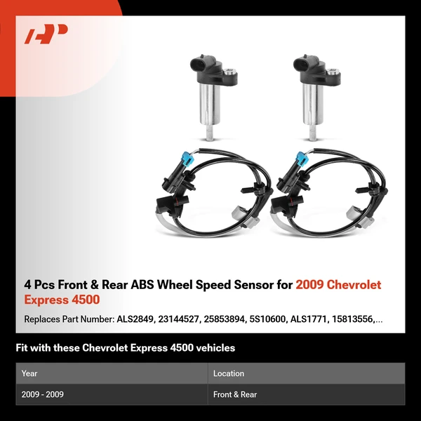 4 Pcs Front & Rear ABS Wheel Speed Sensor for 2009 Chevrolet Express 4500