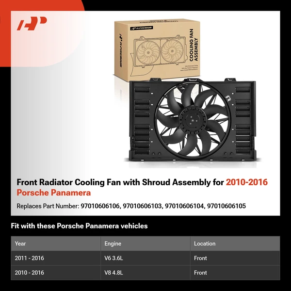 Front Radiator Cooling Fan with Shroud Assembly for 2010-2016 Porsche Panamera
