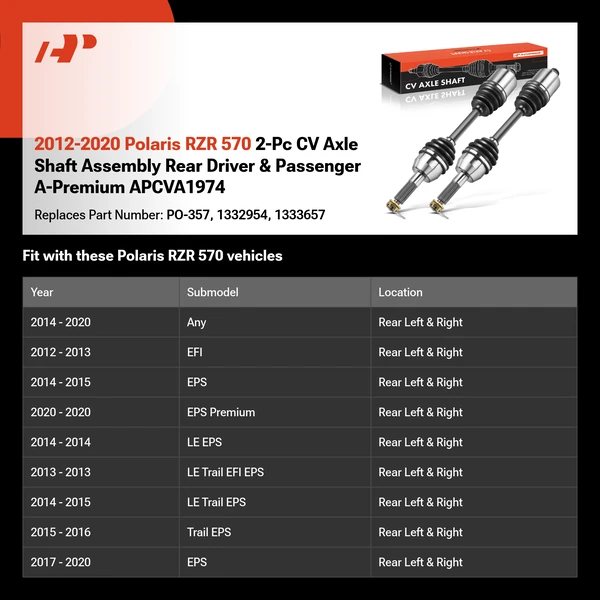 2012-2020 Polaris RZR 570 2-Pc CV Axle Shaft Assembly Rear Driver & Passenger A-Premium APCVA1974
