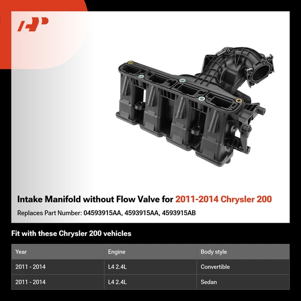 Intake Manifold without Flow Valve for 2011-2014 Chrysler 200