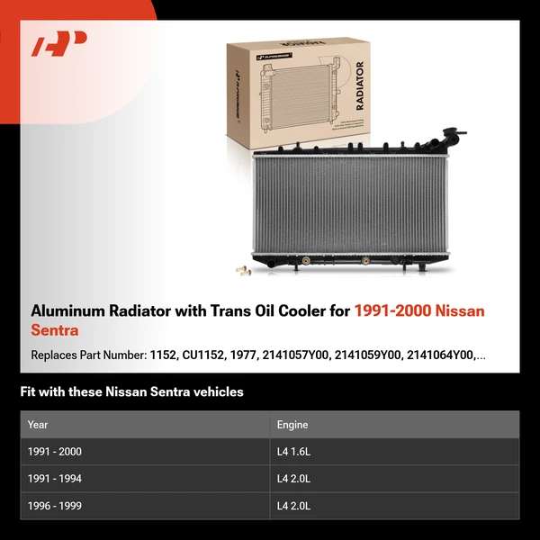 Aluminum Radiator with Trans Oil Cooler for 1991-2000 Nissan Sentra