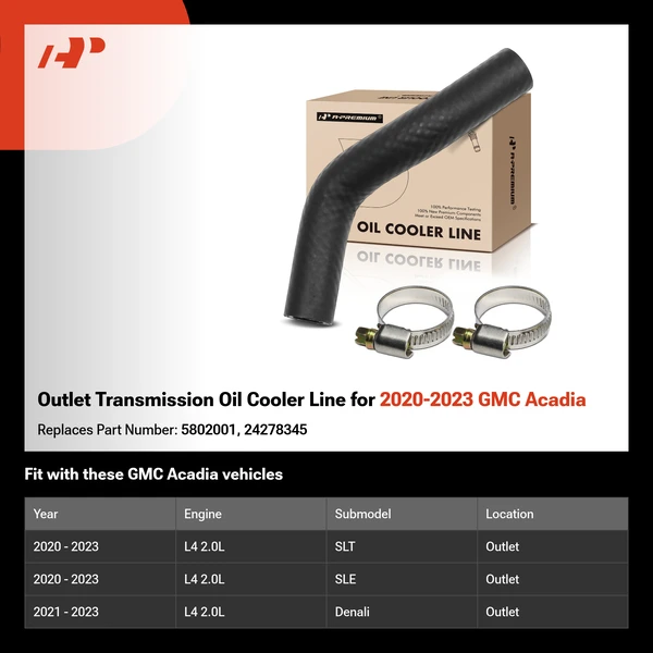 Outlet Transmission Oil Cooler Line for 2020-2023 GMC Acadia