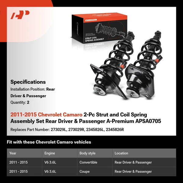 2011-2015 Chevrolet Camaro 2-Pc Strut and Coil Spring Assembly Set Rear Driver & Passenger A-Premium APSA0705