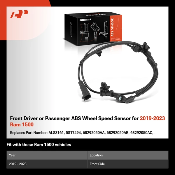 Front Driver or Passenger ABS Wheel Speed Sensor for 2019-2023 Ram 1500