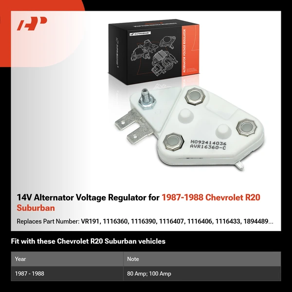 14V Alternator Voltage Regulator for 1987-1988 Chevrolet R20 Suburban