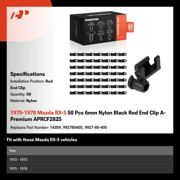 1975-1978 Mazda RX-3 50 Pcs 6mm Nylon Black Rod End Clip A-Premium APRCF2825