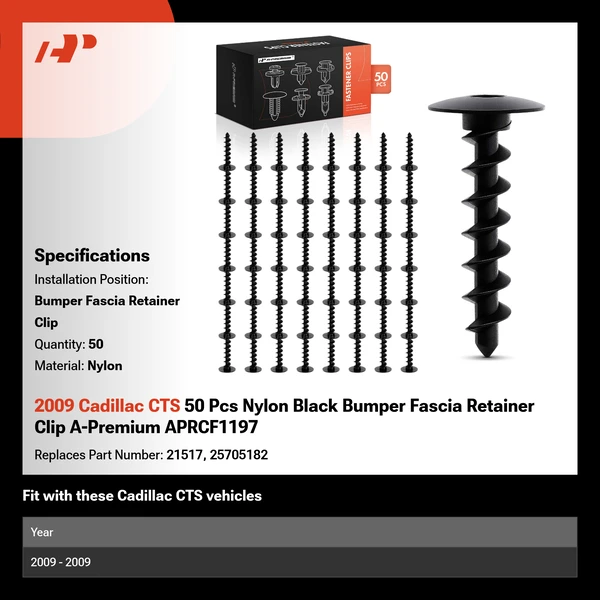 2009 Cadillac CTS 50 Pcs Nylon Black Bumper Fascia Retainer Clip A-Premium APRCF1197