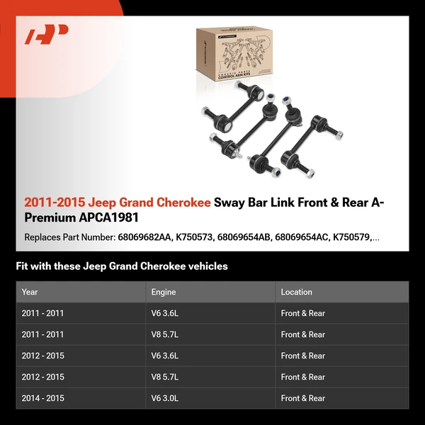 2011-2015 Jeep Grand Cherokee Sway Bar Link Front & Rear A-Premium APCA1981