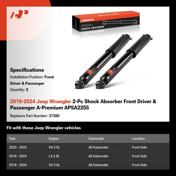 2018-2024 Jeep Wrangler 2-Pc Shock Absorber Front Driver & Passenger A-Premium APSA2255
