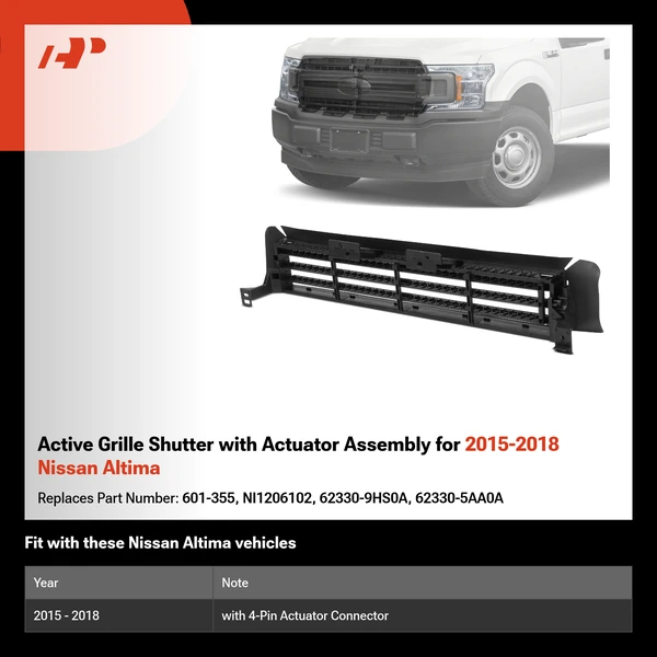 Active Grille Shutter with Actuator Assembly for 2015-2018 Nissan Altima