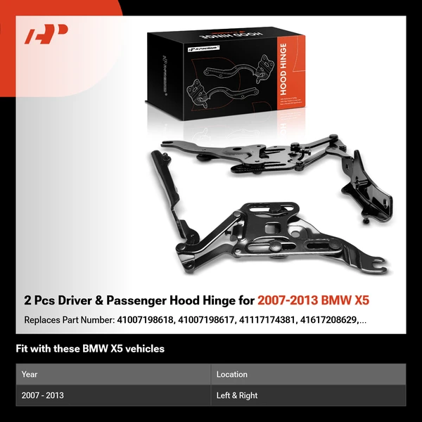 2 Pcs Driver & Passenger Hood Hinge for 2007-2013 BMW X5