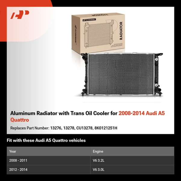 Aluminum Radiator with Trans Oil Cooler for 2008-2014 Audi A5 Quattro