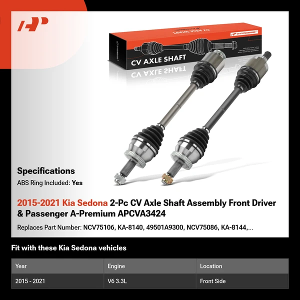 2015-2021 Kia Sedona 2-Pc CV Axle Shaft Assembly Front Driver & Passenger A-Premium APCVA3424