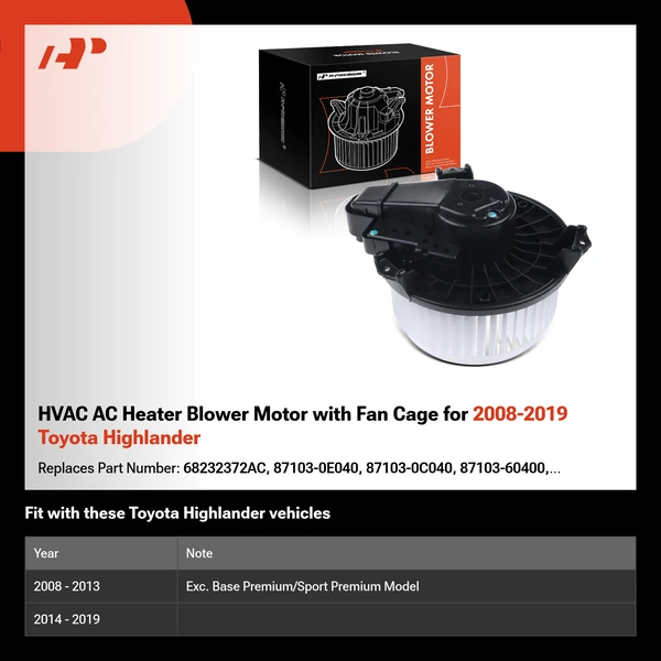 HVAC AC Heater Blower Motor with Fan Cage for 2008-2019 Toyota Highlander