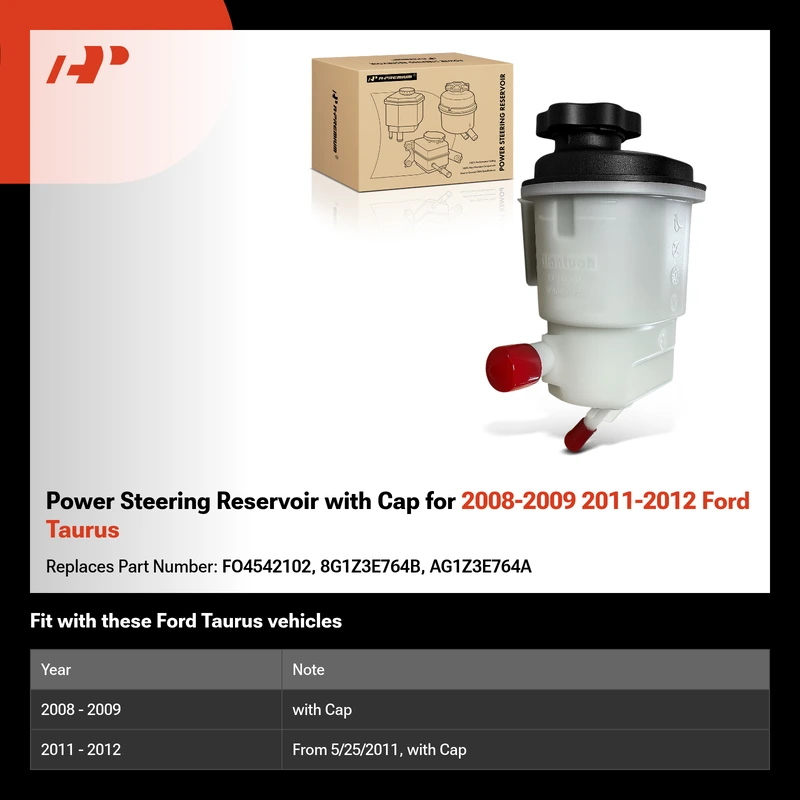 Power Steering Reservoir with Cap for 2008-2009 2011-2012 Ford Taurus
