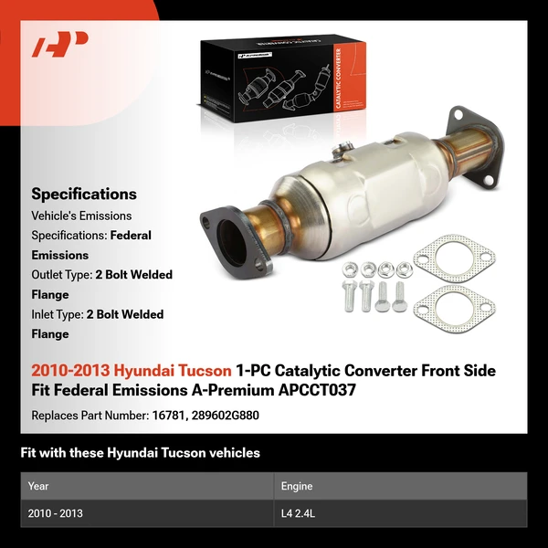 2010-2013 Hyundai Tucson 1-PC Catalytic Converter Front Side Fit Federal Emissions A-Premium APCCT037
