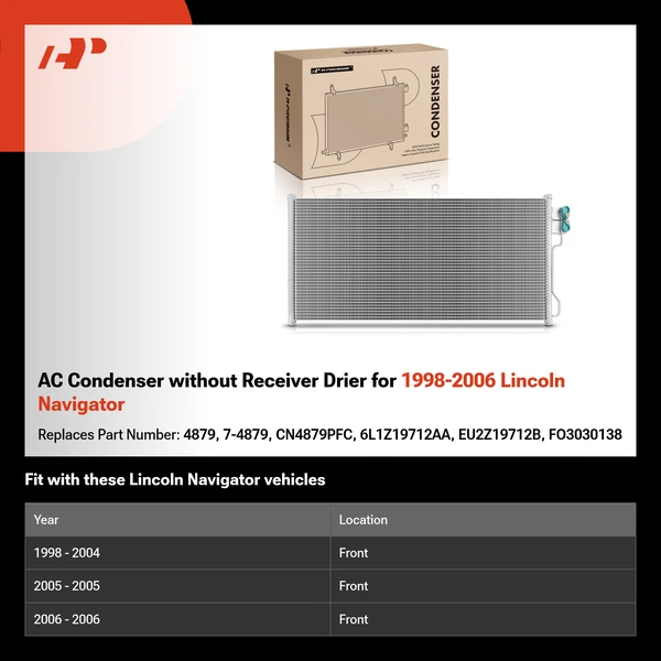 AC Condenser without Receiver Drier for 1998-2006 Lincoln Navigator