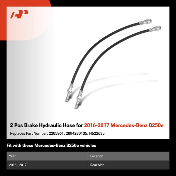 2 Pcs Brake Hydraulic Hose for 2016-2017 Mercedes-Benz B250e