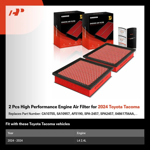 2 Pcs High Performance Engine Air Filter for 2024 Toyota Tacoma