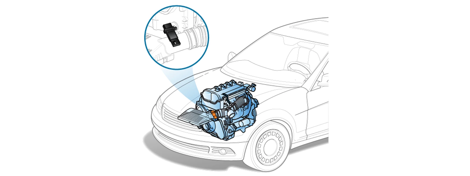 Mass air flow sensor location on a car