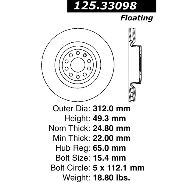 Centric 125.33098 Brake Rotor Front