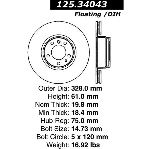 Centric 125.34043 Brake Rotor Rear