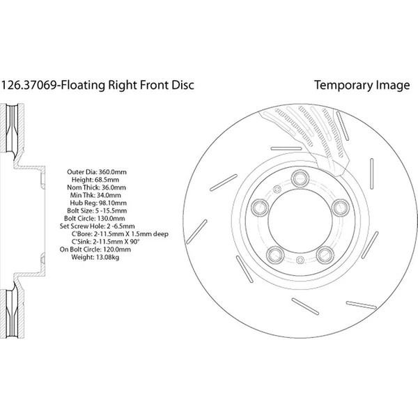 Centric 126.37069 Brake Rotor Front Right