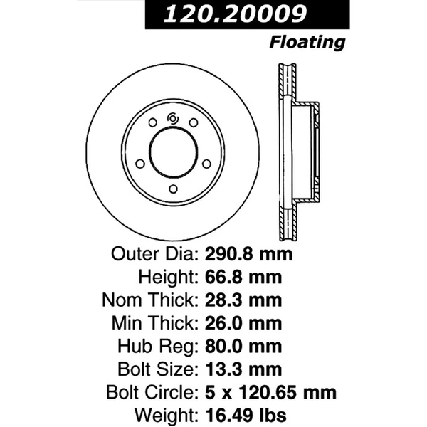 Centric 120.20009 Brake Rotor Front